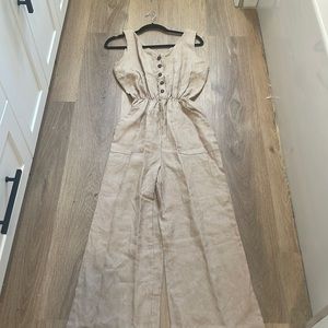 Brand new long romper/jumpsuit , color, beige with tags size S